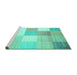 Sideview of Machine Washable Checkered Turquoise Modern Area Rugs, wshcon824turq