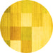 Round Checkered Yellow Modern Rug, con824yw