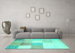Machine Washable Checkered Turquoise Modern Area Rugs in a Living Room,, wshcon824turq