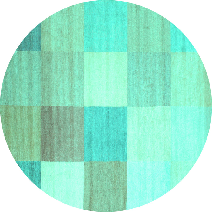 Round Machine Washable Checkered Turquoise Modern Area Rugs, wshcon824turq