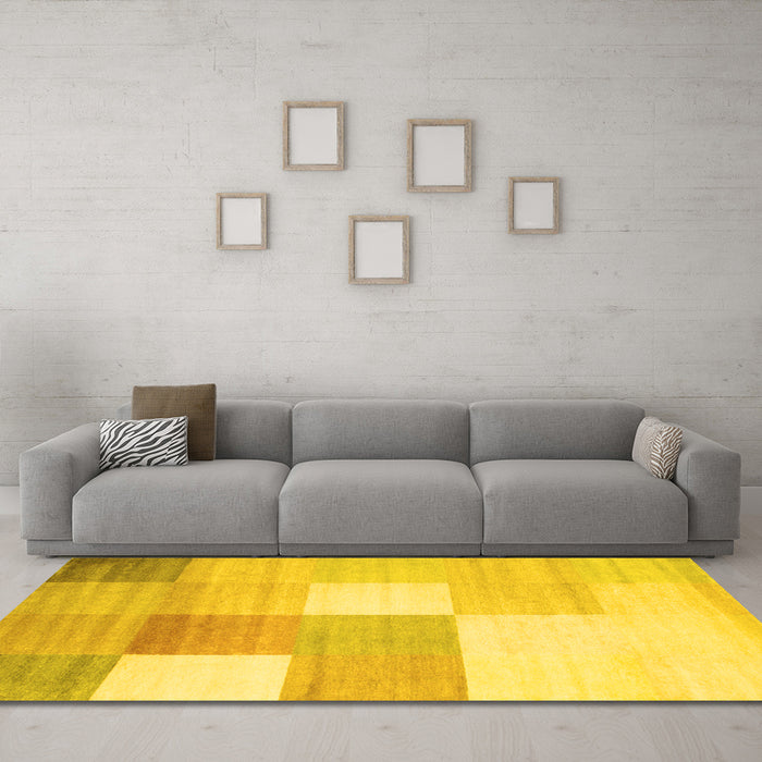 Machine Washable Checkered Yellow Modern Rug in a Living Room, wshcon824yw