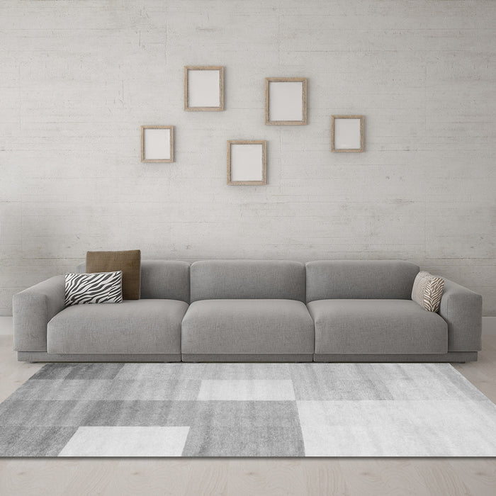 Machine Washable Checkered Gray Modern Rug in a Living Room,, wshcon824gry