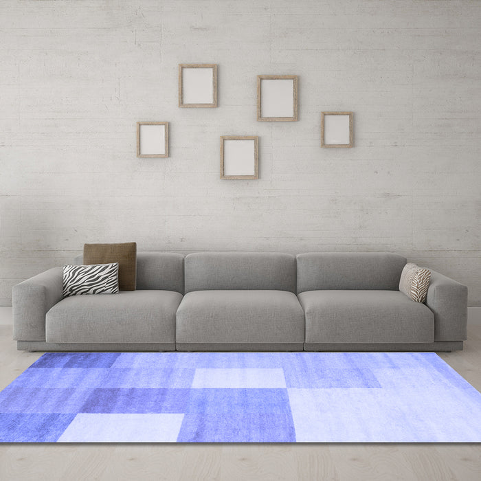 Machine Washable Checkered Blue Modern Rug in a Living Room, wshcon824blu