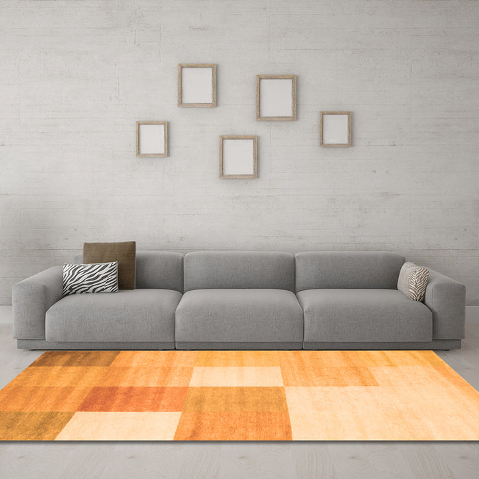 Machine Washable Checkered Orange Modern Area Rugs in a Living Room, wshcon824org