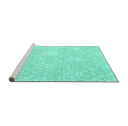 Sideview of Machine Washable Abstract Turquoise Contemporary Area Rugs, wshcon825turq