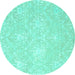 Round Abstract Turquoise Contemporary Rug, con825turq