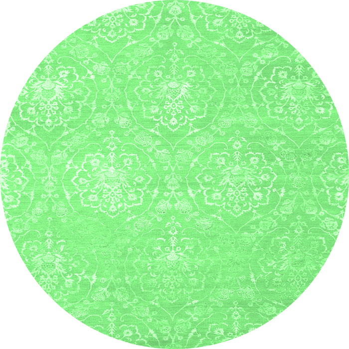 Round Machine Washable Abstract Emerald Green Contemporary Area Rugs, wshcon825emgrn