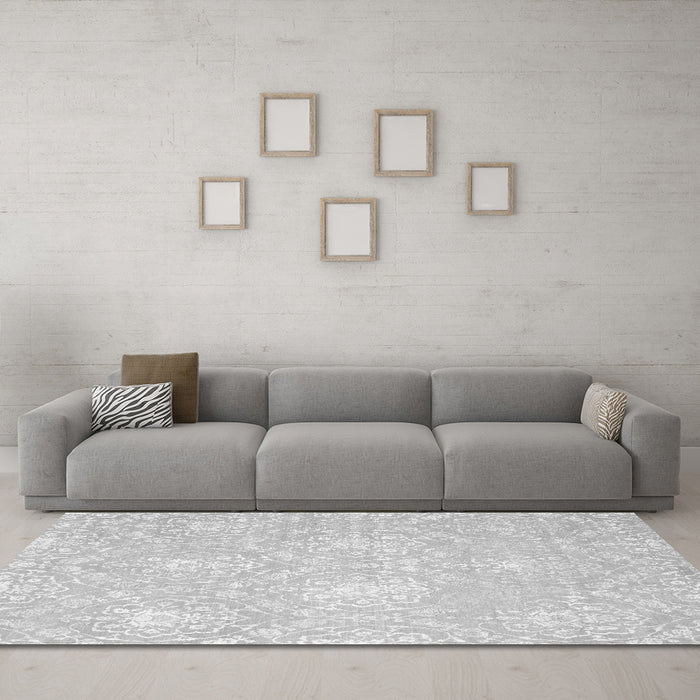 Machine Washable Abstract Gray Contemporary Rug in a Living Room,, wshcon825gry