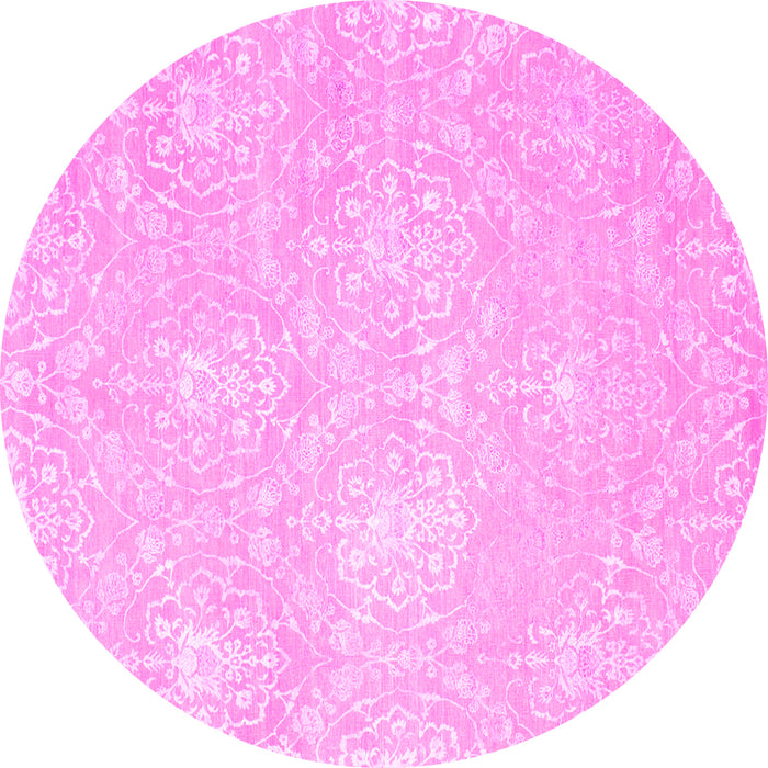 Round Machine Washable Abstract Pink Contemporary Rug, wshcon825pnk