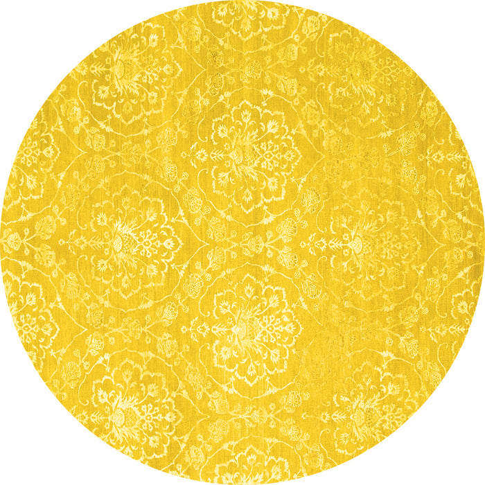 Round Machine Washable Abstract Yellow Contemporary Rug, wshcon825yw