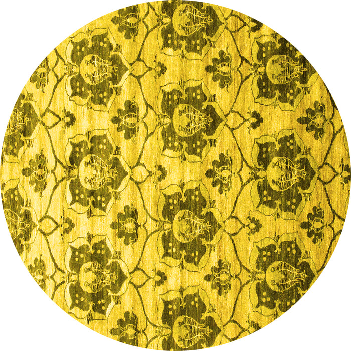 Round Abstract Yellow Contemporary Rug, con826yw