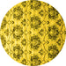 Round Abstract Yellow Contemporary Rug, con826yw