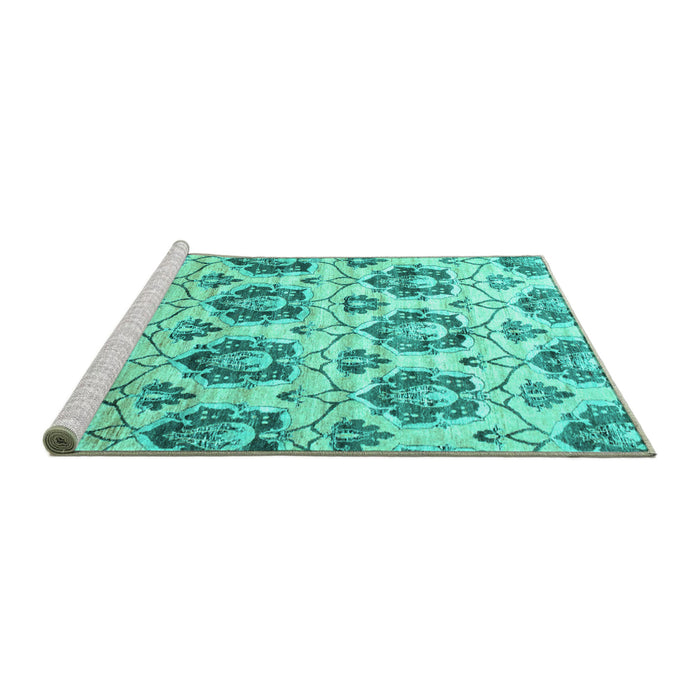 Sideview of Machine Washable Abstract Turquoise Contemporary Area Rugs, wshcon826turq