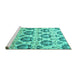 Sideview of Machine Washable Abstract Turquoise Contemporary Area Rugs, wshcon826turq