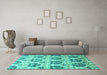 Machine Washable Abstract Turquoise Contemporary Area Rugs in a Living Room,, wshcon826turq
