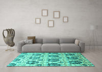 Machine Washable Abstract Turquoise Contemporary Rug, wshcon826turq