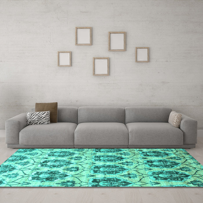 Machine Washable Abstract Turquoise Contemporary Area Rugs in a Living Room,, wshcon826turq