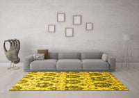 Machine Washable Abstract Yellow Contemporary Rug, wshcon826yw