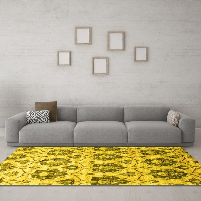 Machine Washable Abstract Yellow Contemporary Rug in a Living Room, wshcon826yw