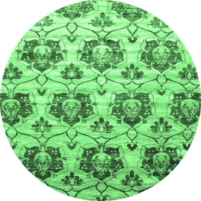 Round Machine Washable Abstract Emerald Green Contemporary Area Rugs, wshcon826emgrn