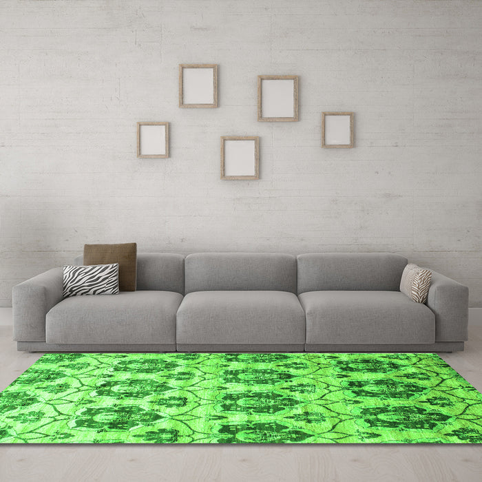 Machine Washable Abstract Green Contemporary Area Rugs in a Living Room,, wshcon826grn