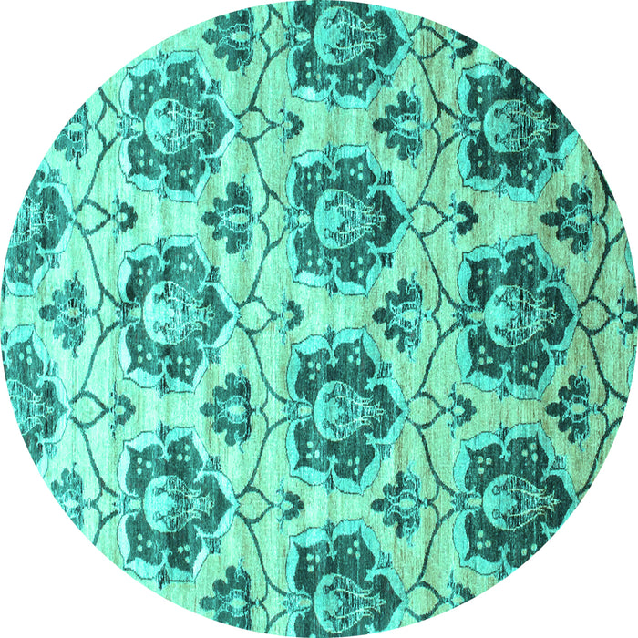 Round Abstract Turquoise Contemporary Rug, con826turq