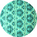 Round Abstract Turquoise Contemporary Rug, con826turq