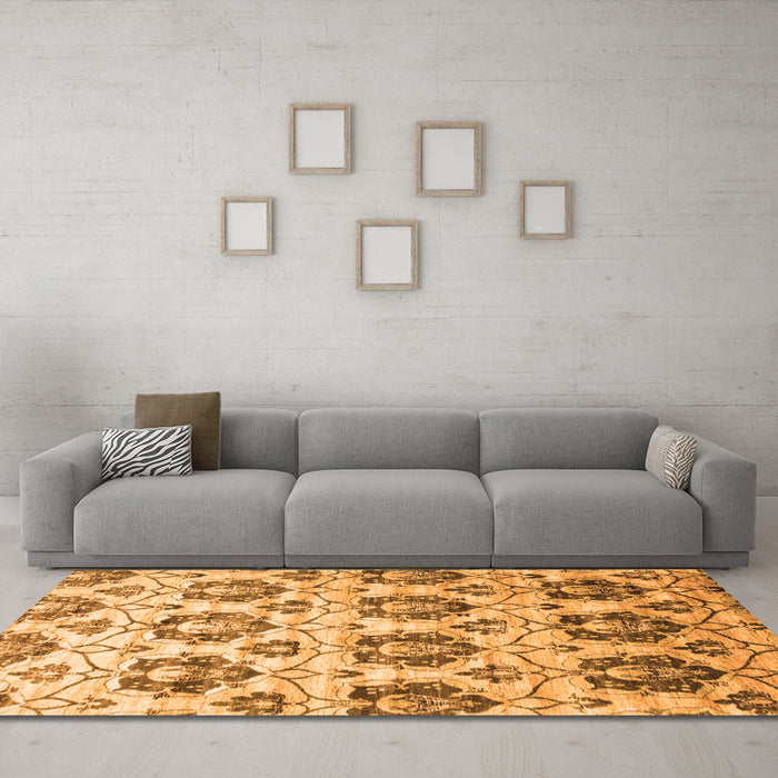 Machine Washable Abstract Orange Contemporary Area Rugs in a Living Room, wshcon826org
