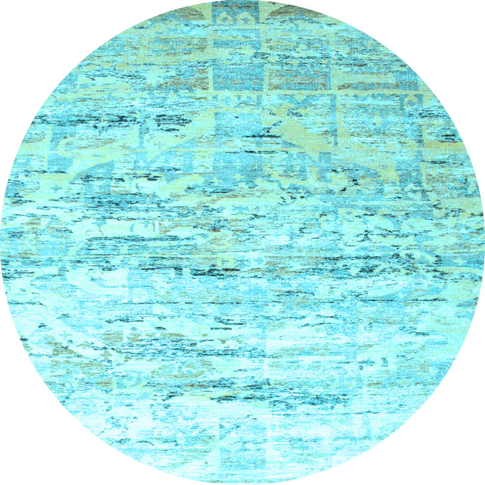 Round Abstract Light Blue Contemporary Rug, con827lblu