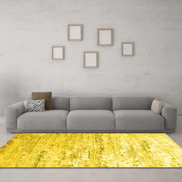 Machine Washable Abstract Yellow Contemporary Rug in a Living Room, wshcon827yw