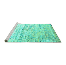 Sideview of Machine Washable Abstract Turquoise Contemporary Area Rugs, wshcon827turq
