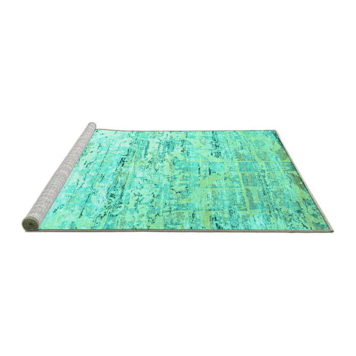 Sideview of Machine Washable Abstract Turquoise Contemporary Area Rugs, wshcon827turq