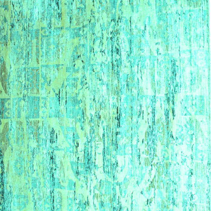 Square Machine Washable Abstract Turquoise Contemporary Area Rugs, wshcon827turq