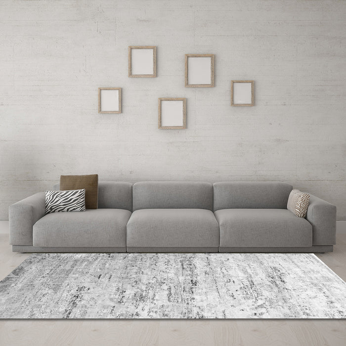 Machine Washable Abstract Gray Contemporary Rug in a Living Room,, wshcon827gry