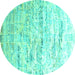 Round Machine Washable Abstract Turquoise Contemporary Area Rugs, wshcon827turq