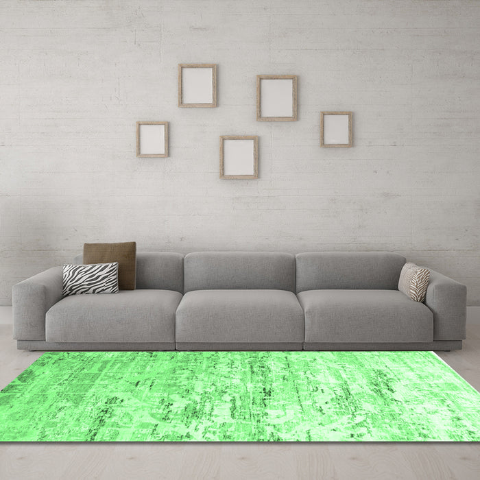 Machine Washable Abstract Emerald Green Contemporary Area Rugs in a Living Room,, wshcon827emgrn