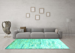 Machine Washable Abstract Turquoise Contemporary Area Rugs in a Living Room,, wshcon827turq