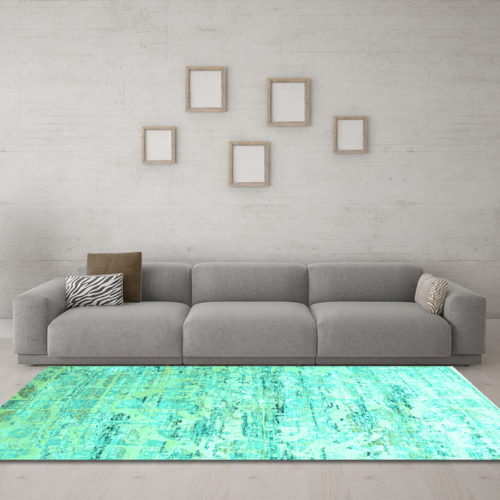 Machine Washable Abstract Turquoise Contemporary Area Rugs in a Living Room,, wshcon827turq