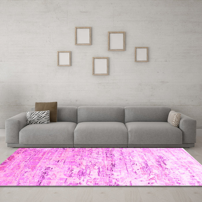 Machine Washable Abstract Pink Contemporary Rug in a Living Room, wshcon827pnk