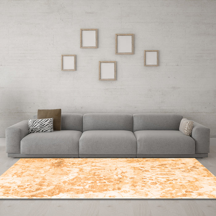 Machine Washable Abstract Orange Contemporary Area Rugs in a Living Room, wshcon828org
