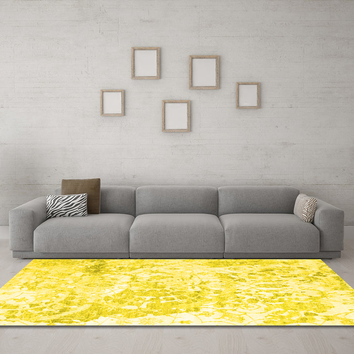 Machine Washable Abstract Yellow Contemporary Rug in a Living Room, wshcon828yw