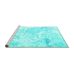 Sideview of Machine Washable Abstract Turquoise Contemporary Area Rugs, wshcon828turq