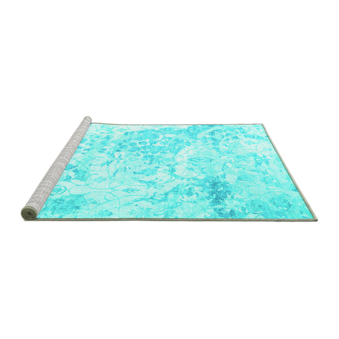 Sideview of Machine Washable Abstract Turquoise Contemporary Area Rugs, wshcon828turq
