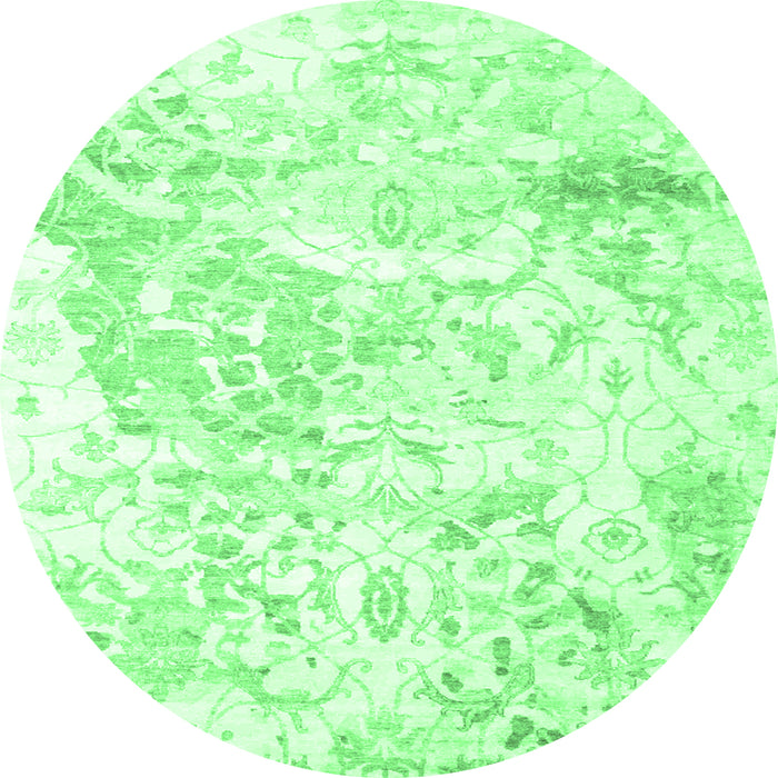 Round Machine Washable Abstract Emerald Green Contemporary Area Rugs, wshcon828emgrn