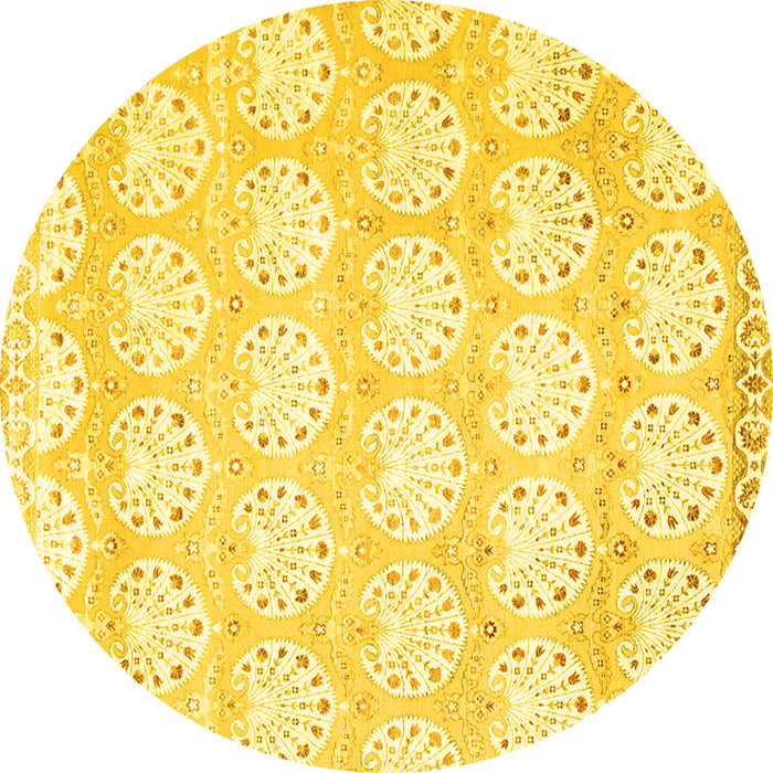 Round Abstract Yellow Contemporary Rug, con829yw
