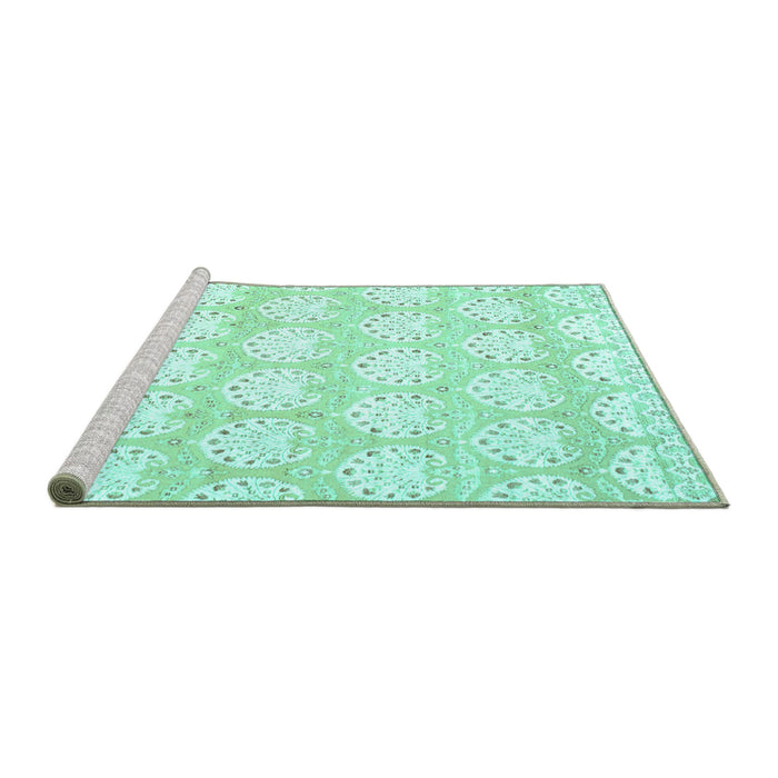 Sideview of Machine Washable Abstract Turquoise Contemporary Area Rugs, wshcon829turq