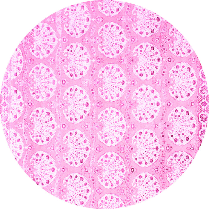 Round Abstract Pink Contemporary Rug, con829pnk