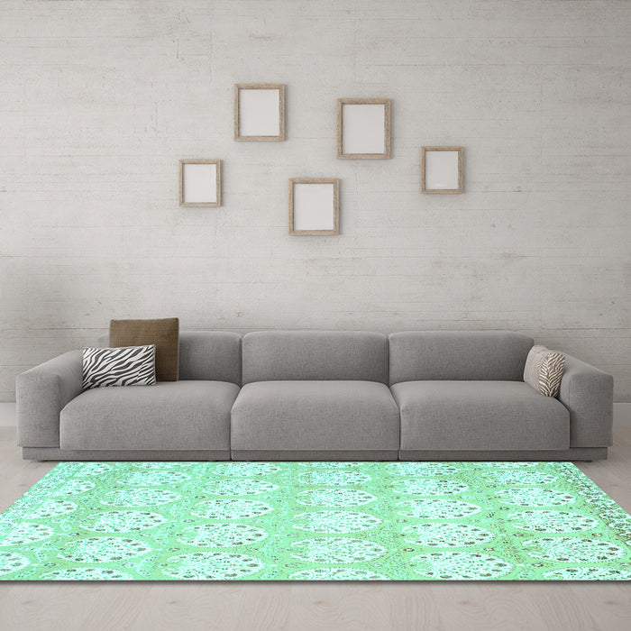 Machine Washable Abstract Turquoise Contemporary Area Rugs in a Living Room,, wshcon829turq