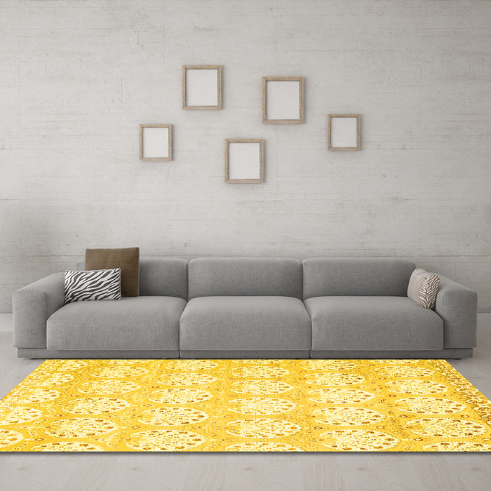 Machine Washable Abstract Yellow Contemporary Rug in a Living Room, wshcon829yw
