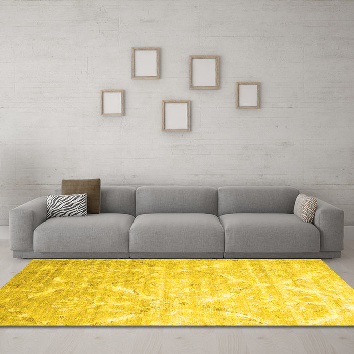 Machine Washable Abstract Yellow Contemporary Rug in a Living Room, wshcon830yw